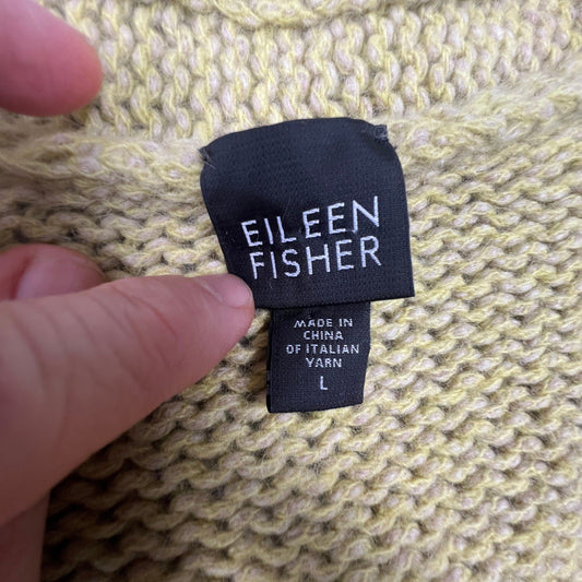 Eileen Fisher V-Neck Sweater Womens L Green Wool Alpaca Knit Pullover Minimalist