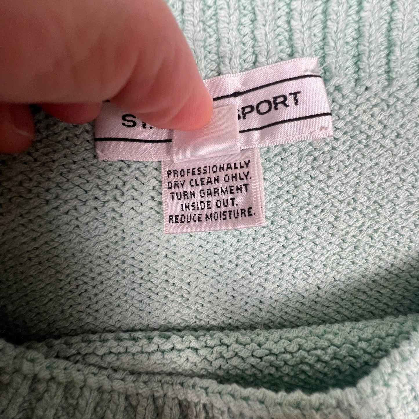 St. John Sport Knit Top Womens Medium Mint Green Square Neck Ribbed Short Sleeve