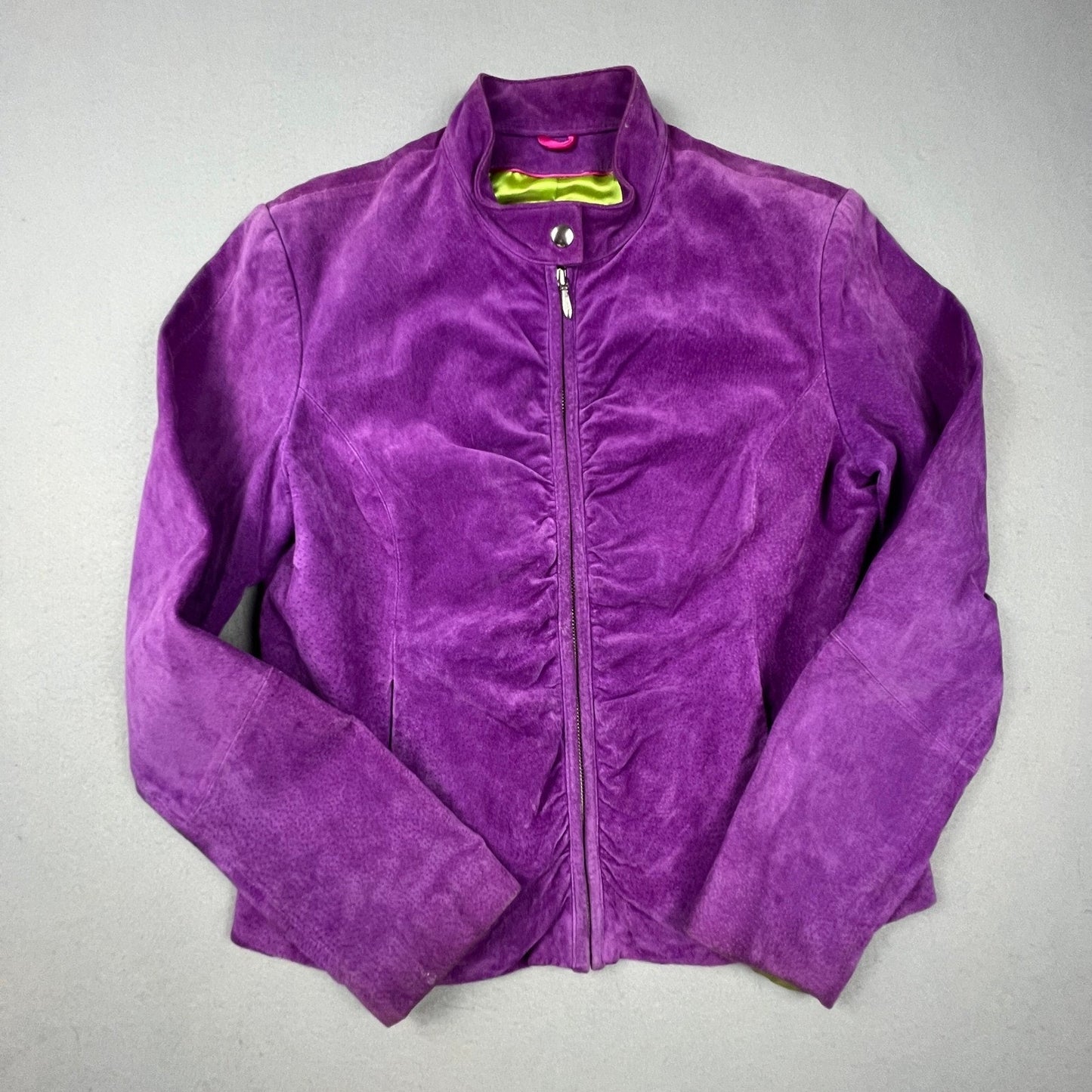 Wilsons Leather Maxima Suede Jacket Women L Purple Moto Mock Neck Y2K Joker Chic