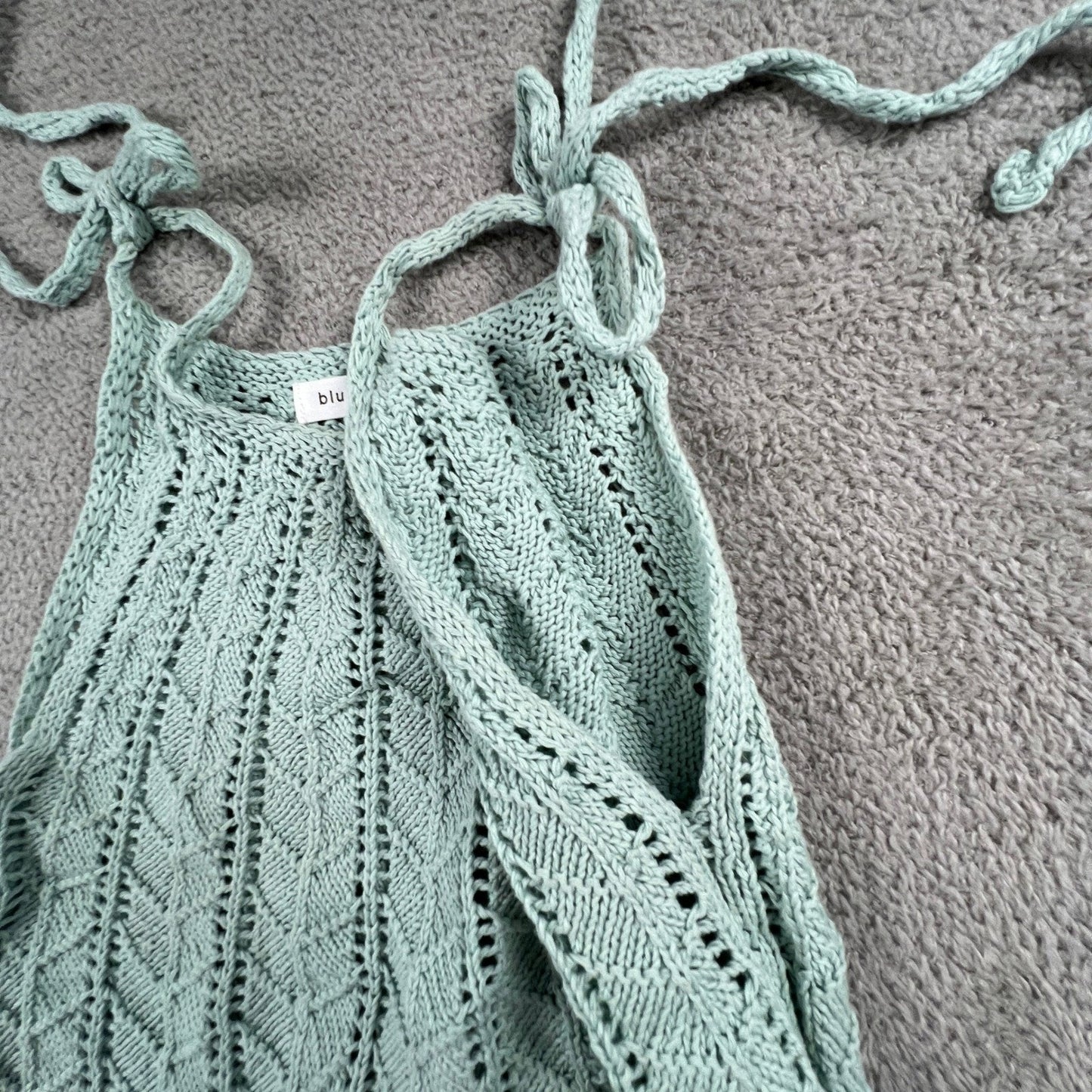 Crochet Knit Halter Top Womens Small Mint Green Boho Festival Blu Pepper