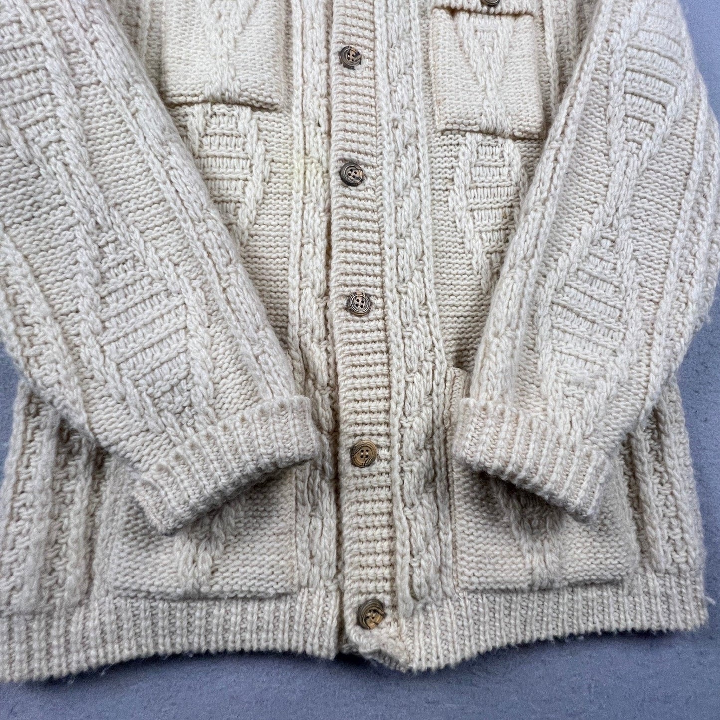 Vintage Pendleton Sweater Mens Large Cream Wool Cable Knit Aran Cardigan USA