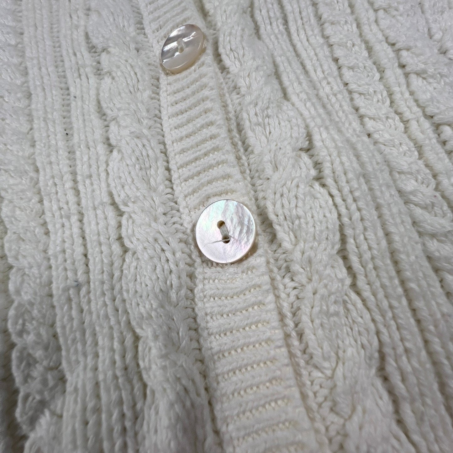 VTG Talbots Cardigan Sweater Womens Medium Petite White Cotton Cable Knit Preppy