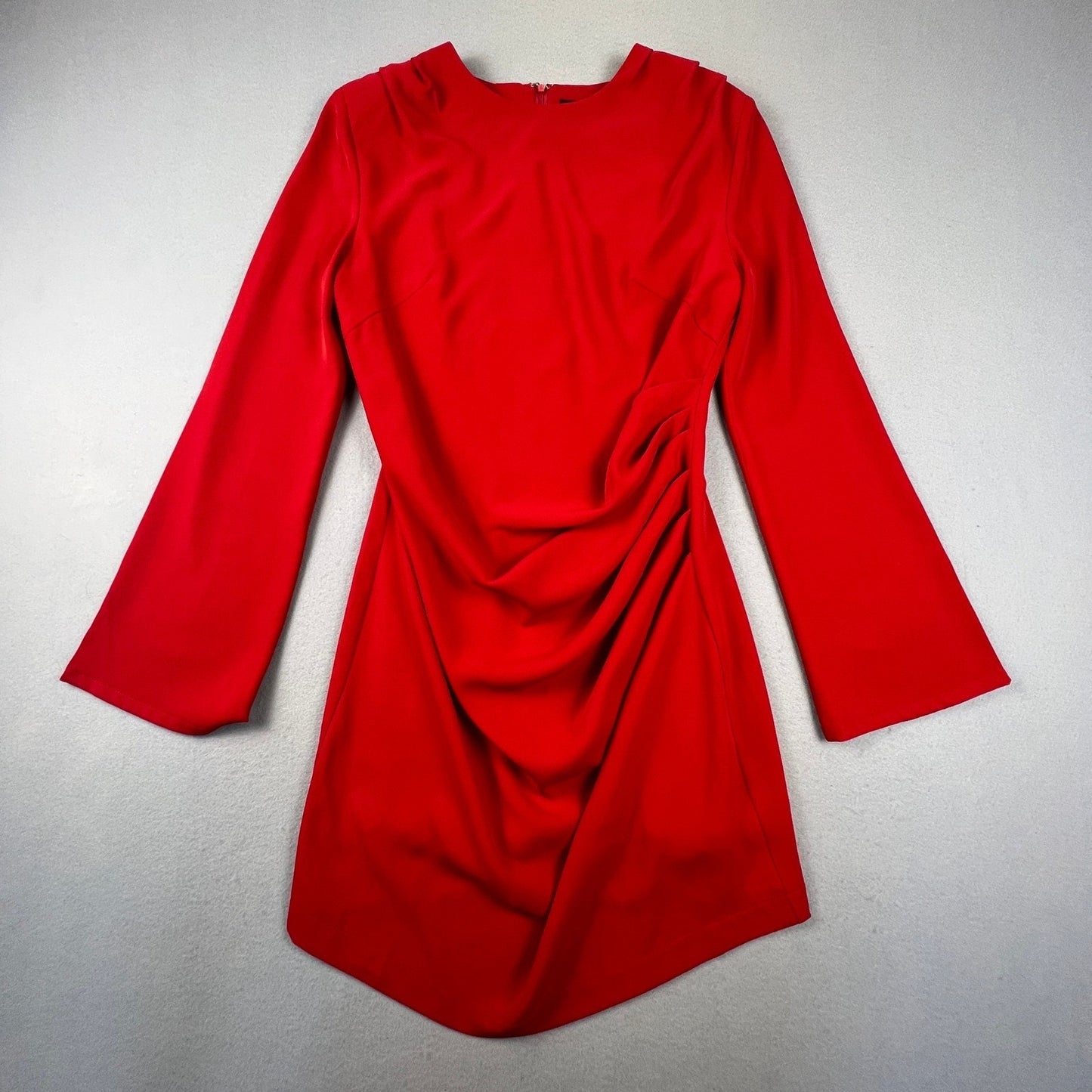 FORE Wrap V-Neck Midi Dress Womens Red Long Sleeve Ruched Cocktail Holiday Party