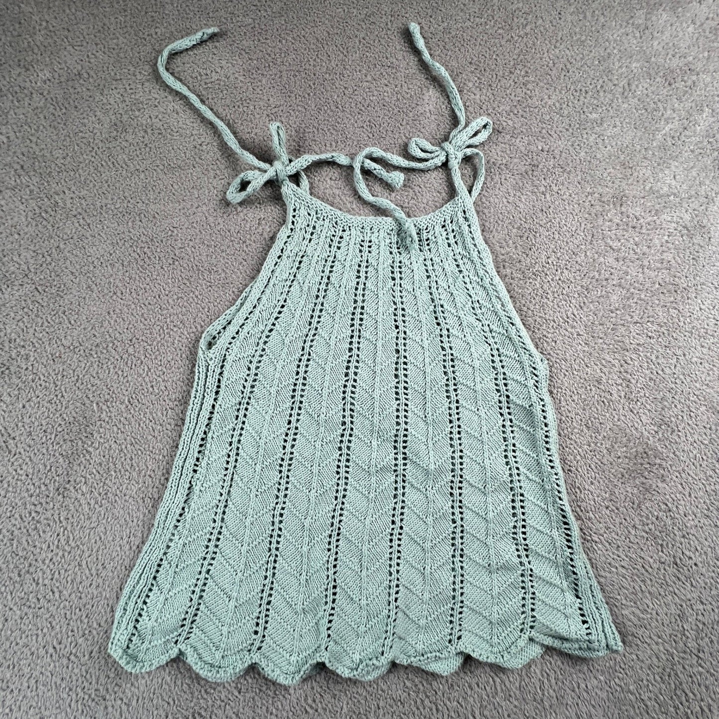 Crochet Knit Halter Top Womens Small Mint Green Boho Festival Blu Pepper