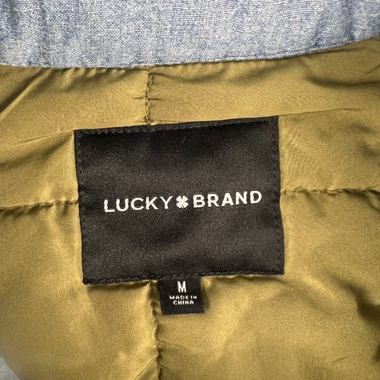 Lucky Brand Quilted Shirt Jacket Mens Medium Blue Cotton Linen Workwear Shacket