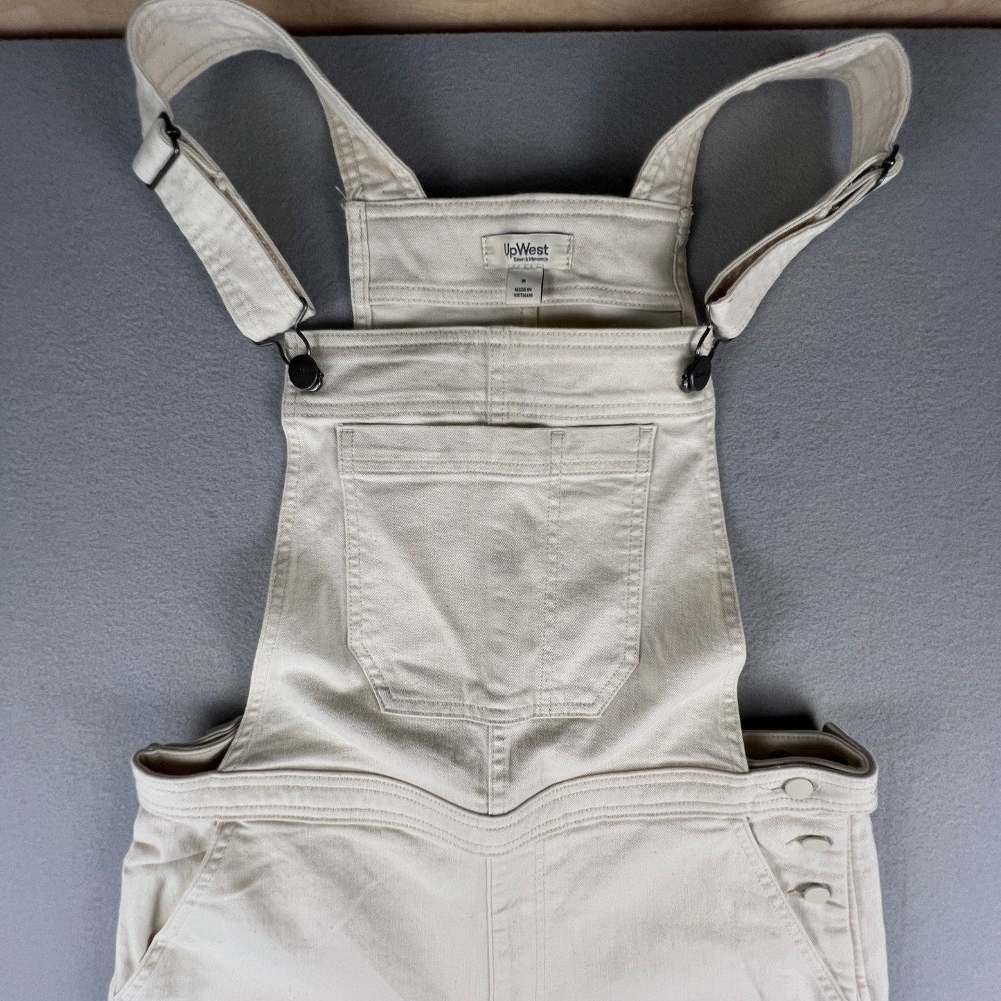 Denim Overalls Womens Medium Cream Wide Leg Cotton Stretch Boho Casual UpWest