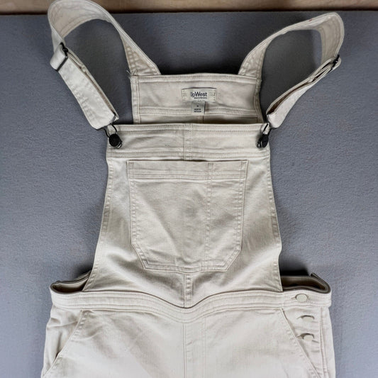 Denim Overalls Womens Medium Cream Wide Leg Cotton Stretch Boho Casual UpWest