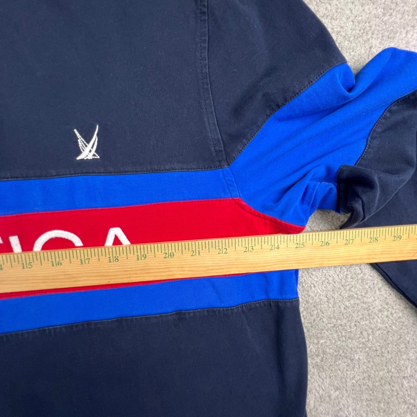 Nautica Long Sleeve Rugby Shirt Mens XXL Blue Sail Colorblock Navy Blue Red Y2K