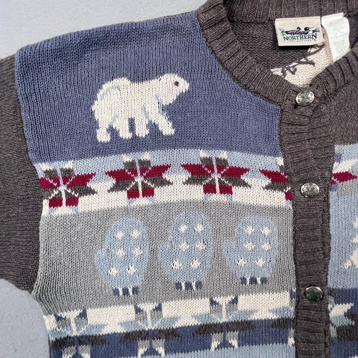 Northern Reflections Cardigan Sweater Womens XL Grey Winter Polar Bear Vintage