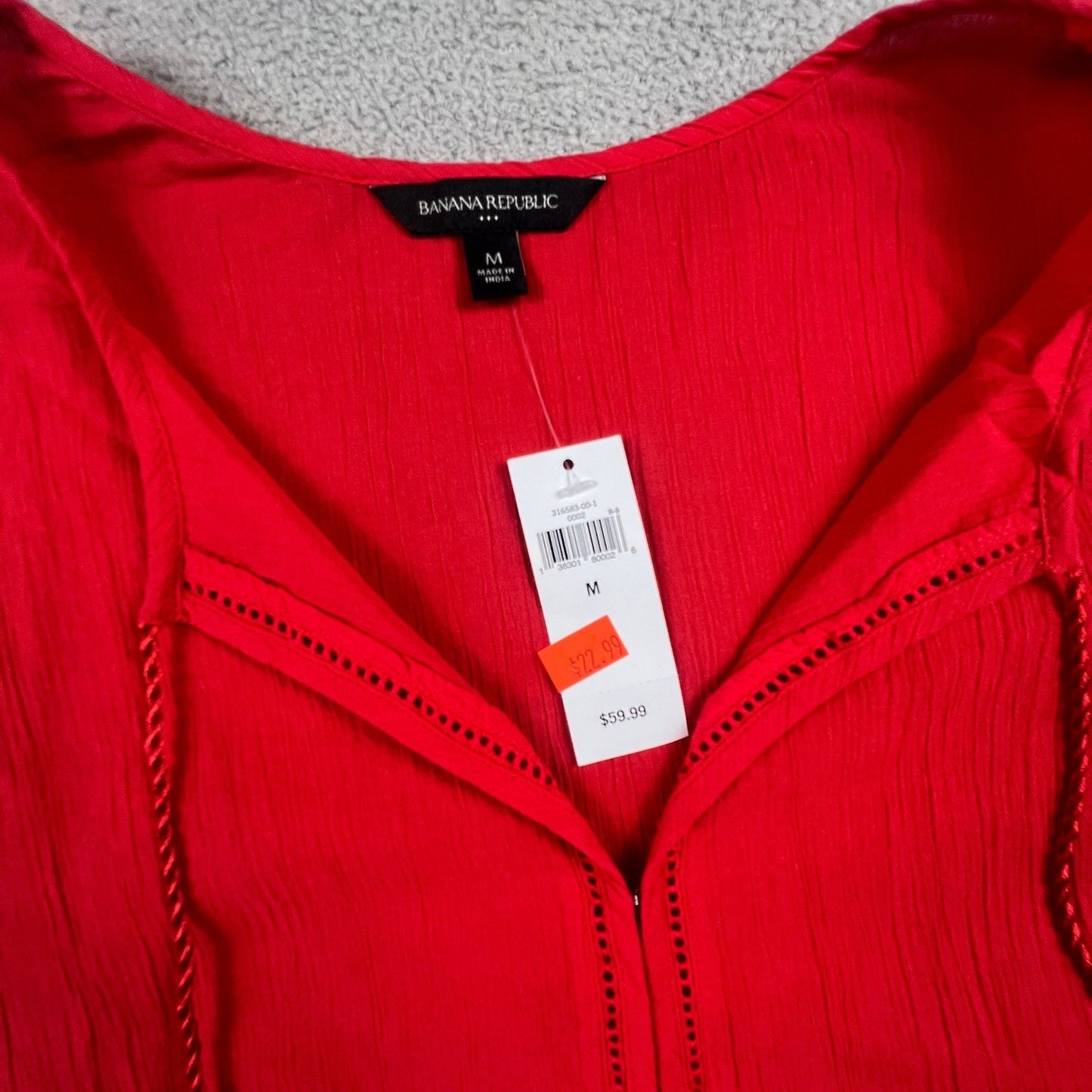 100% Cotton Boho Top Banana Republic Peasant Blouse Womens Medium Red Tassel