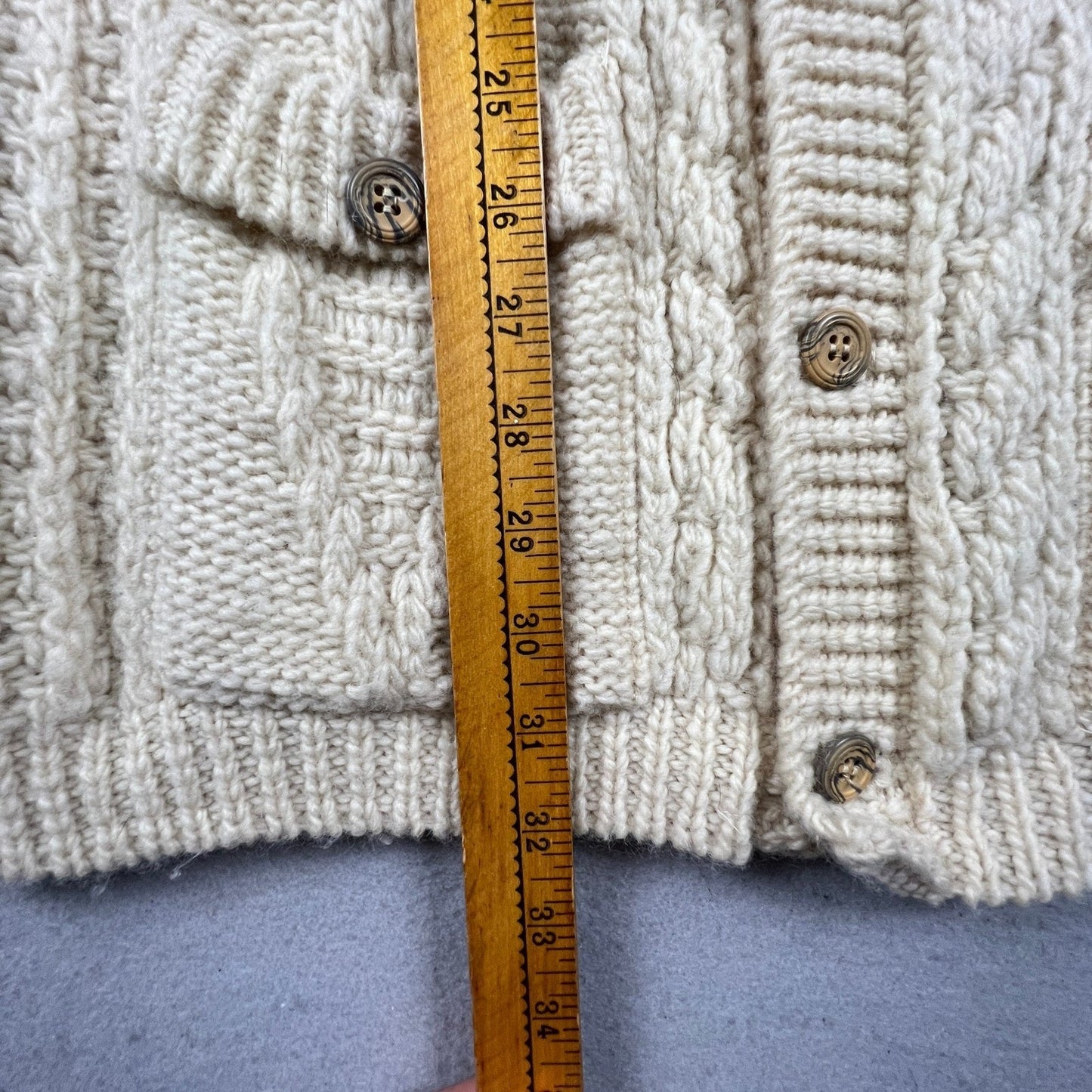 Vintage Pendleton Sweater Mens Large Cream Wool Cable Knit Aran Cardigan USA
