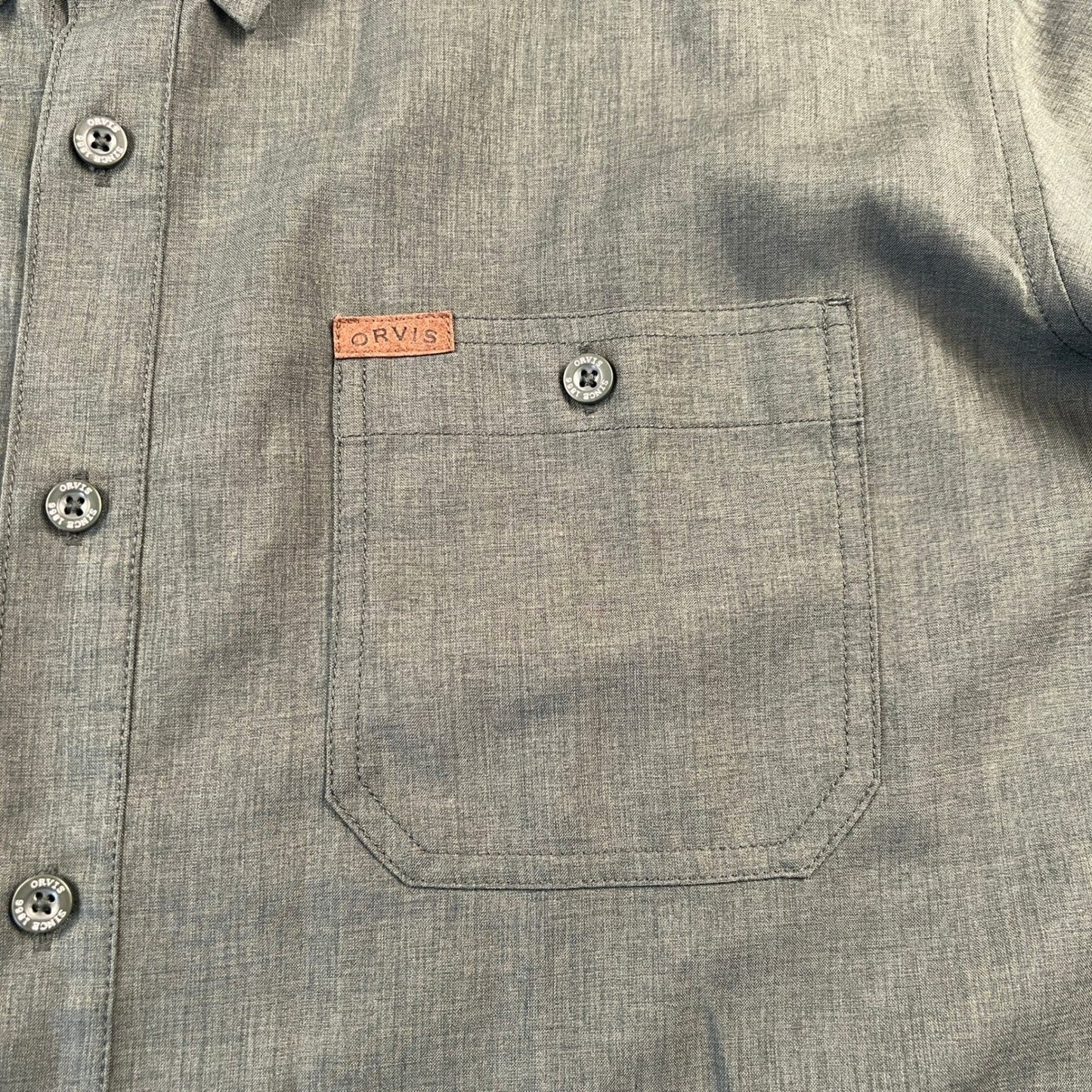Orvis Button Down Shirt Mens XXL Green Short Sleeve Hiking Outdoor Utility
