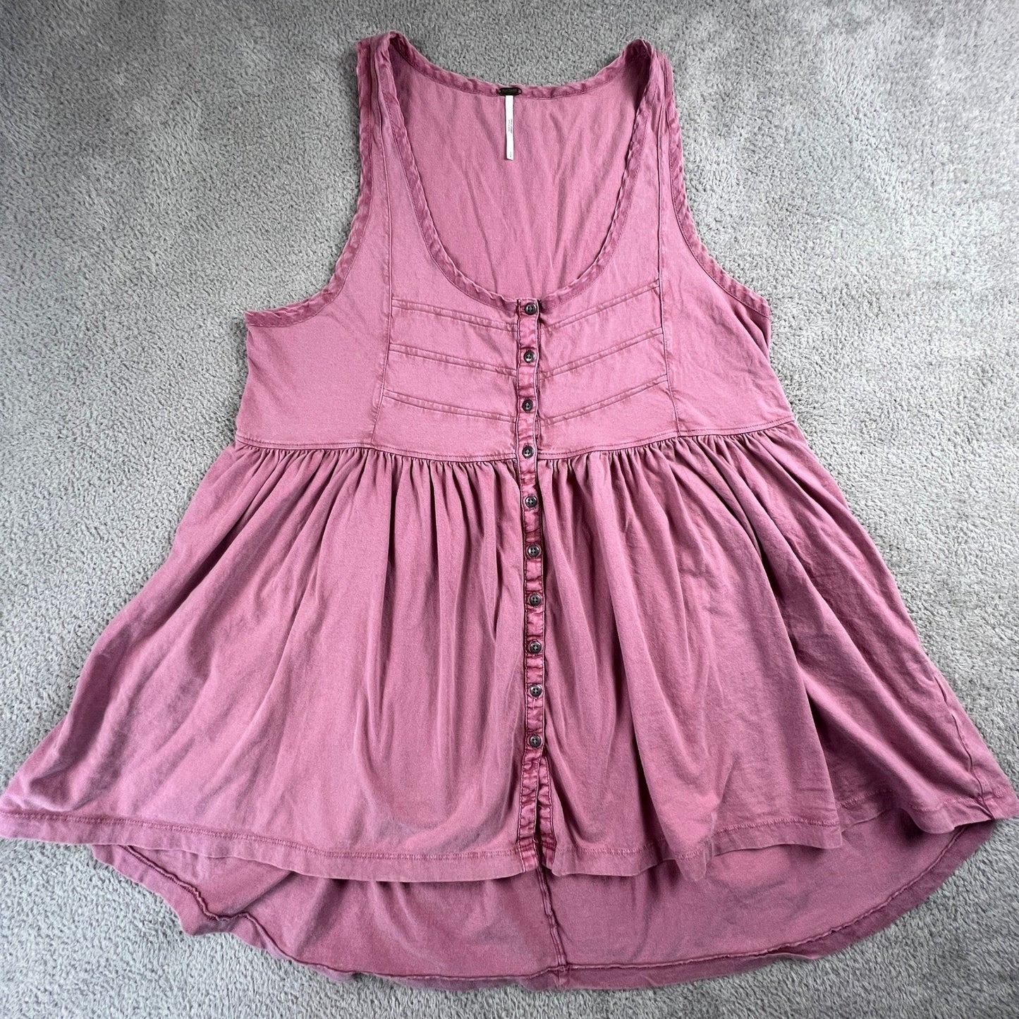 Free People Babydoll Tank Top Womens Small Pink Button Front Boho Peplum Cotton