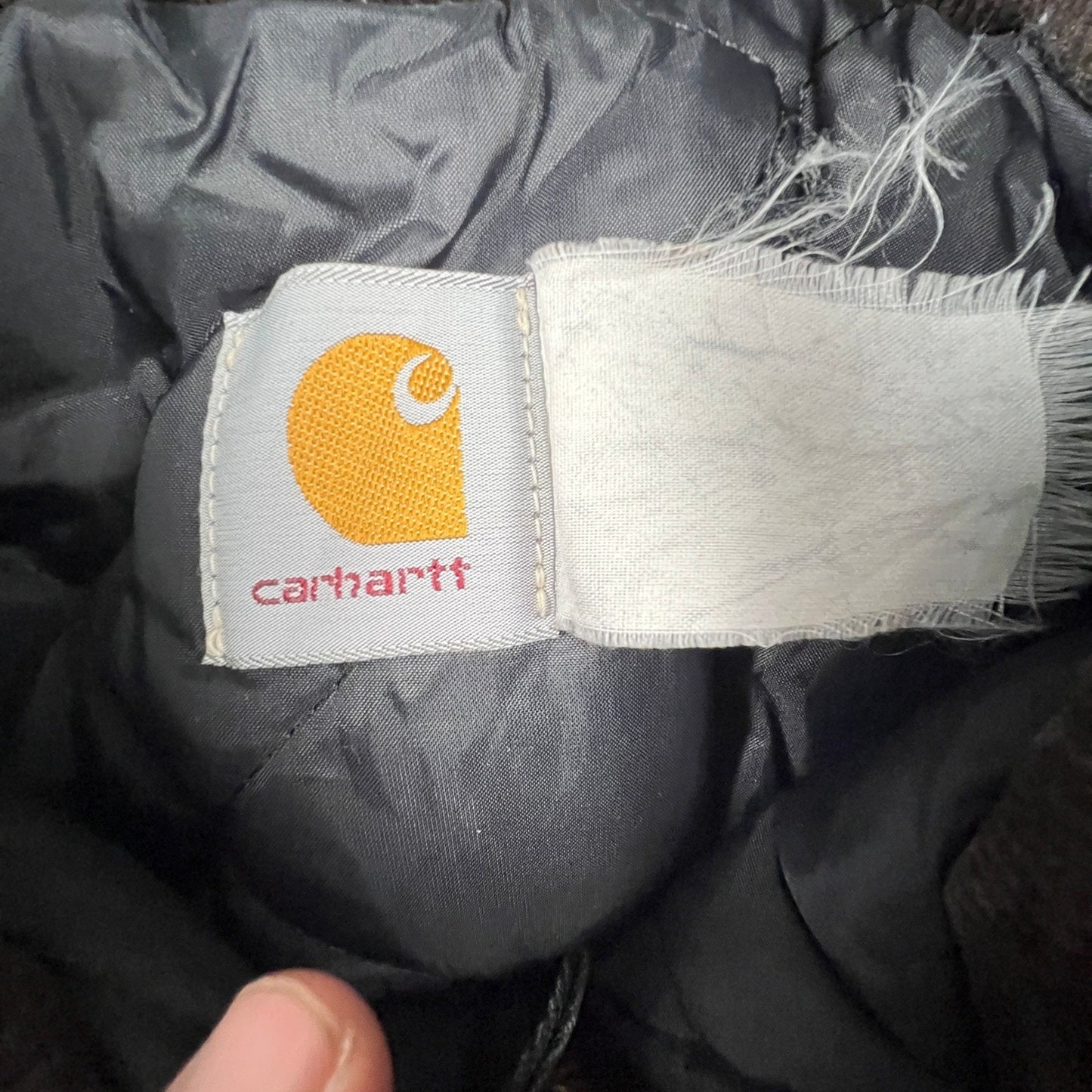 VTG Carhartt Black Arctic Quilt Lined Traditional Duck Canvas Coat Hood C26 BLK
