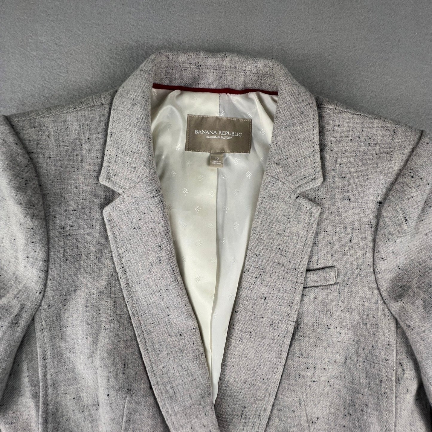Banana Republic Hacking Jacket Womens 12 Gray Wool Blend Blazer Preppy