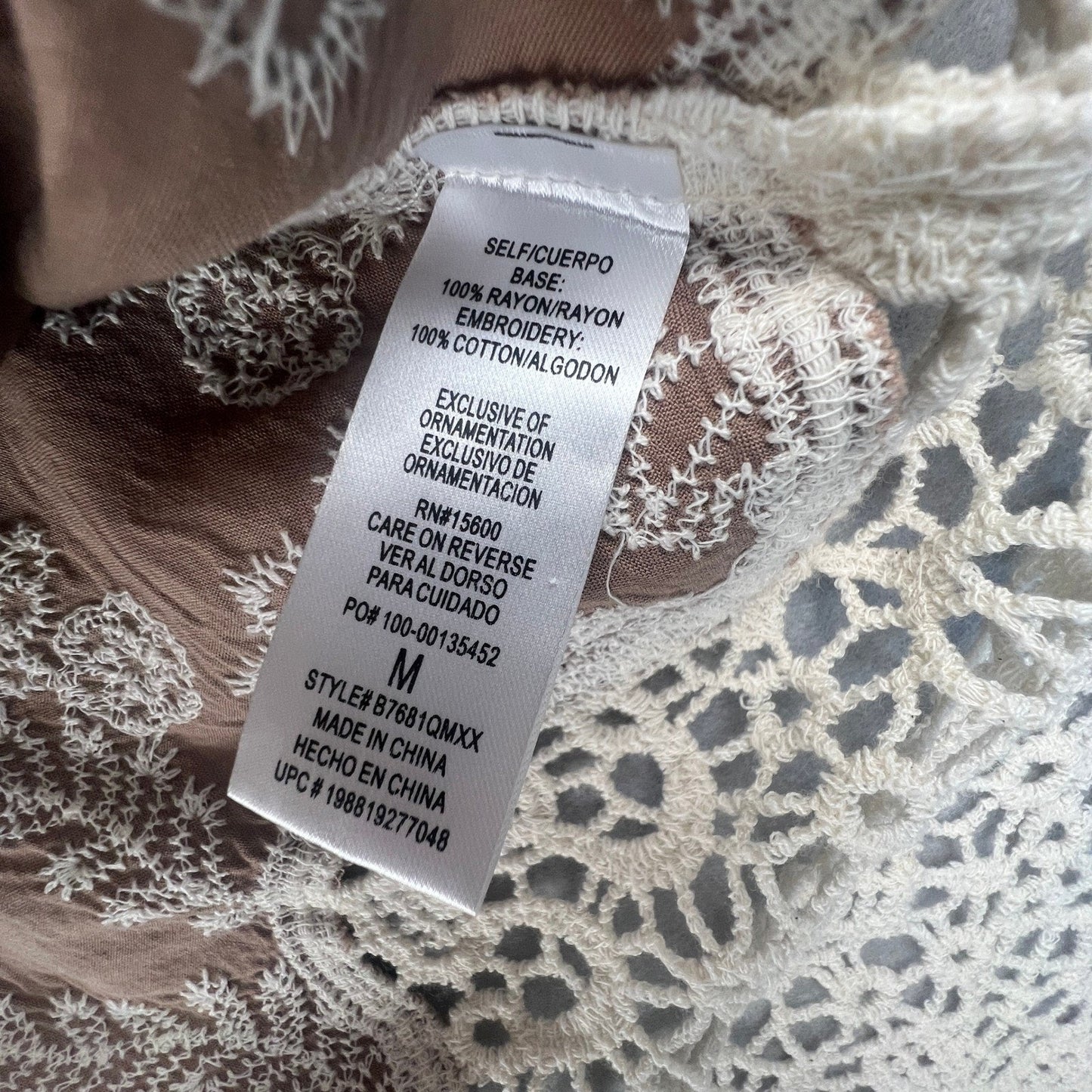 Crochet Lace Kimono Cardigan Womens M Brown Embroidered Boho Sheer Layer