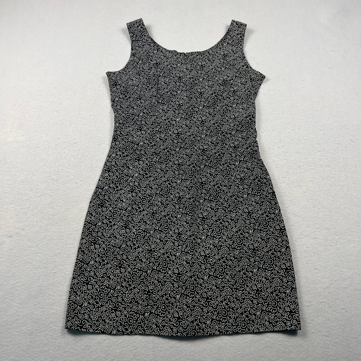 VTG 90s Rampage Mini Dress Womens 11 Black White Paisley Scroll Sleeveless