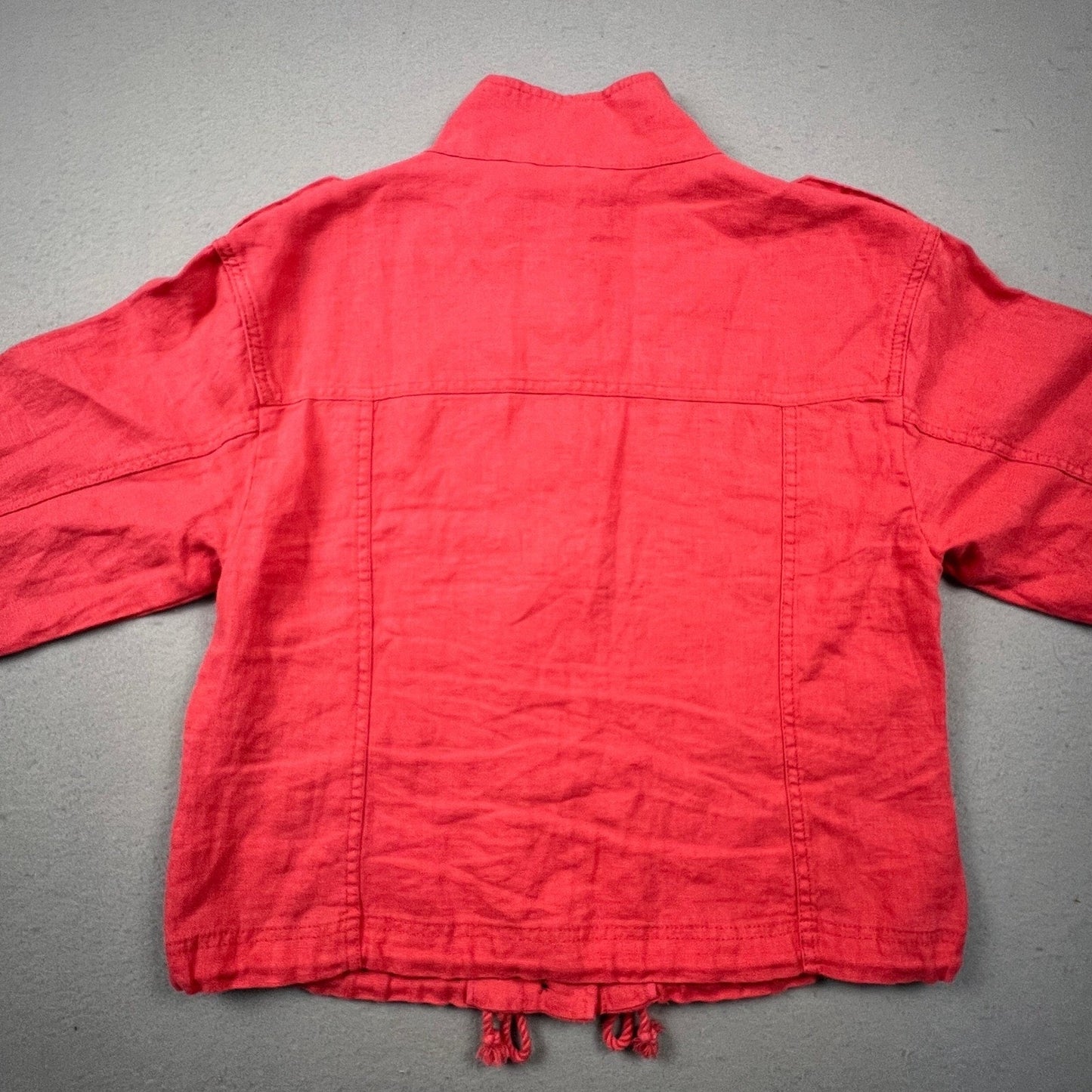 Talbots Linen Utility Jacket Womens XS Coral Pink Button Front Drawstring Casual