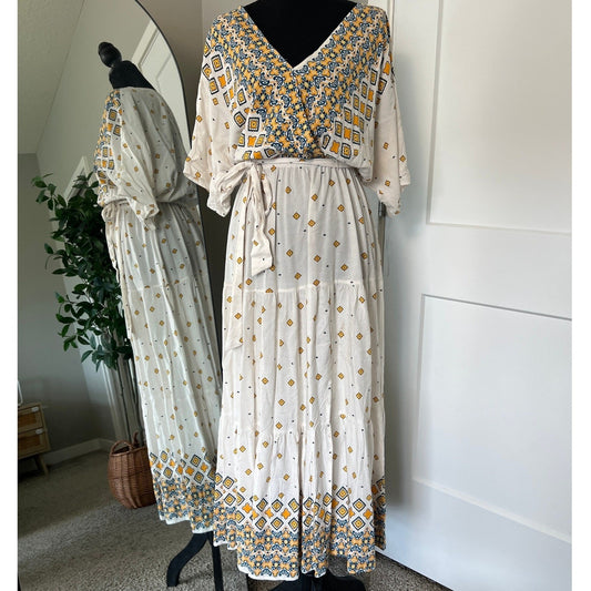 Figueroa & Flower Maxi Dress Womens Medium Boho Tiered Cottagecore Cowgirl