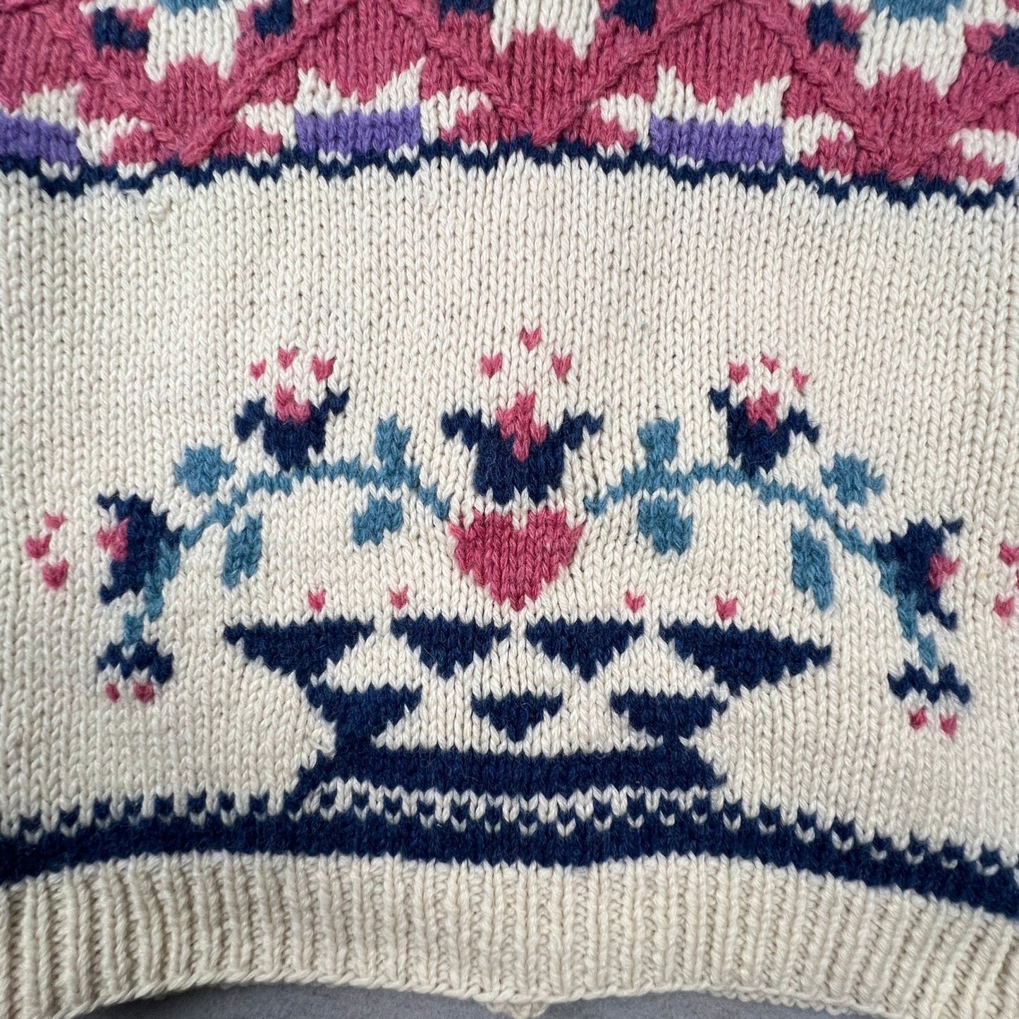 Woolrich Cardigan Sweater Womens M Cream Wool Folk Art Intarsia Vintage 90s Knit