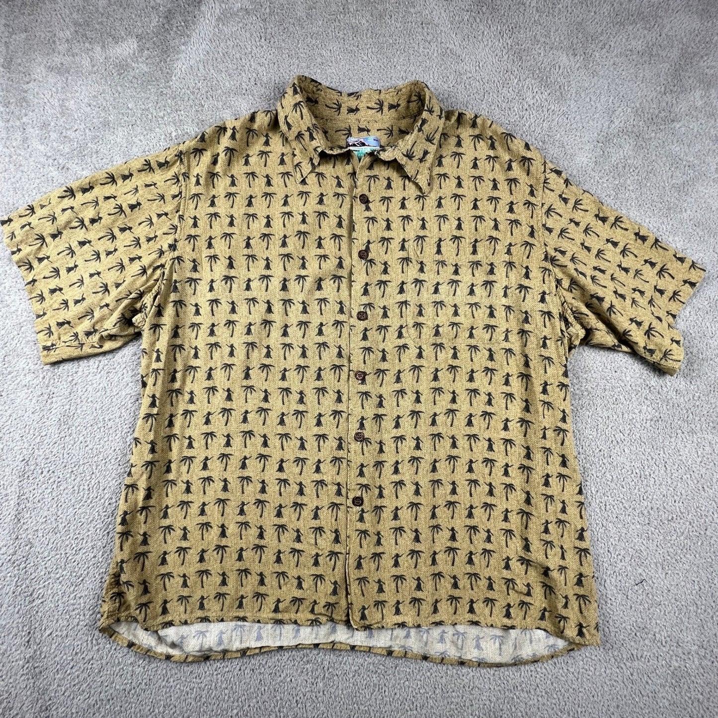 VTG Reyn Spooner Hawaiian Shirt Mens XL Yellow Hula Palm Tree Spun Aloha Top