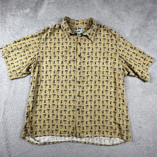 VTG Reyn Spooner Hawaiian Shirt Mens XL Yellow Hula Palm Tree Spun Aloha Top