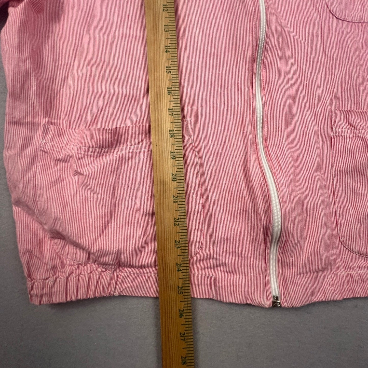 VTG 90s Esprit Jacket Womens Red Pinstripe Cotton Linen Zip Up Bomber Coat