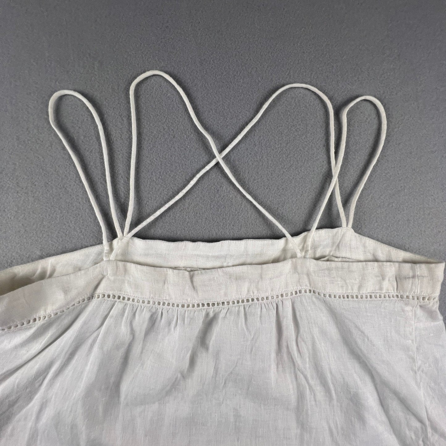 100% Linen White Camisole Top 12 Eyelet Embroidered Strappy Boho Summer GAP