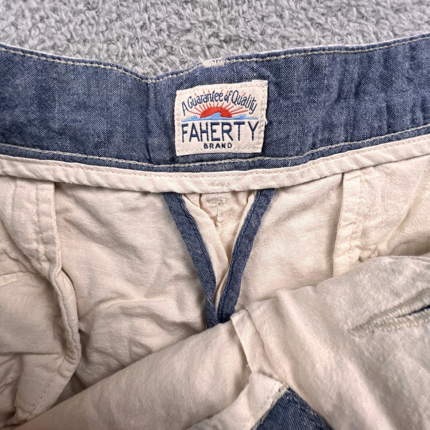 Faherty Shorts Men 38 Beige Linen Blend Casual Summer Beach Coastal Preppy