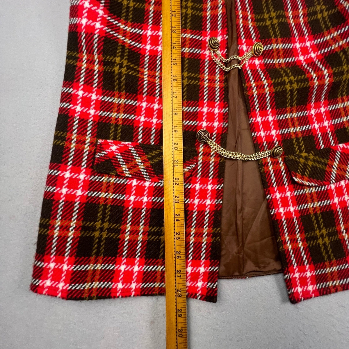 Vintage Plaid Skirt Set Womens Medium Red Brown Vest Mini Skirt Mod Academic