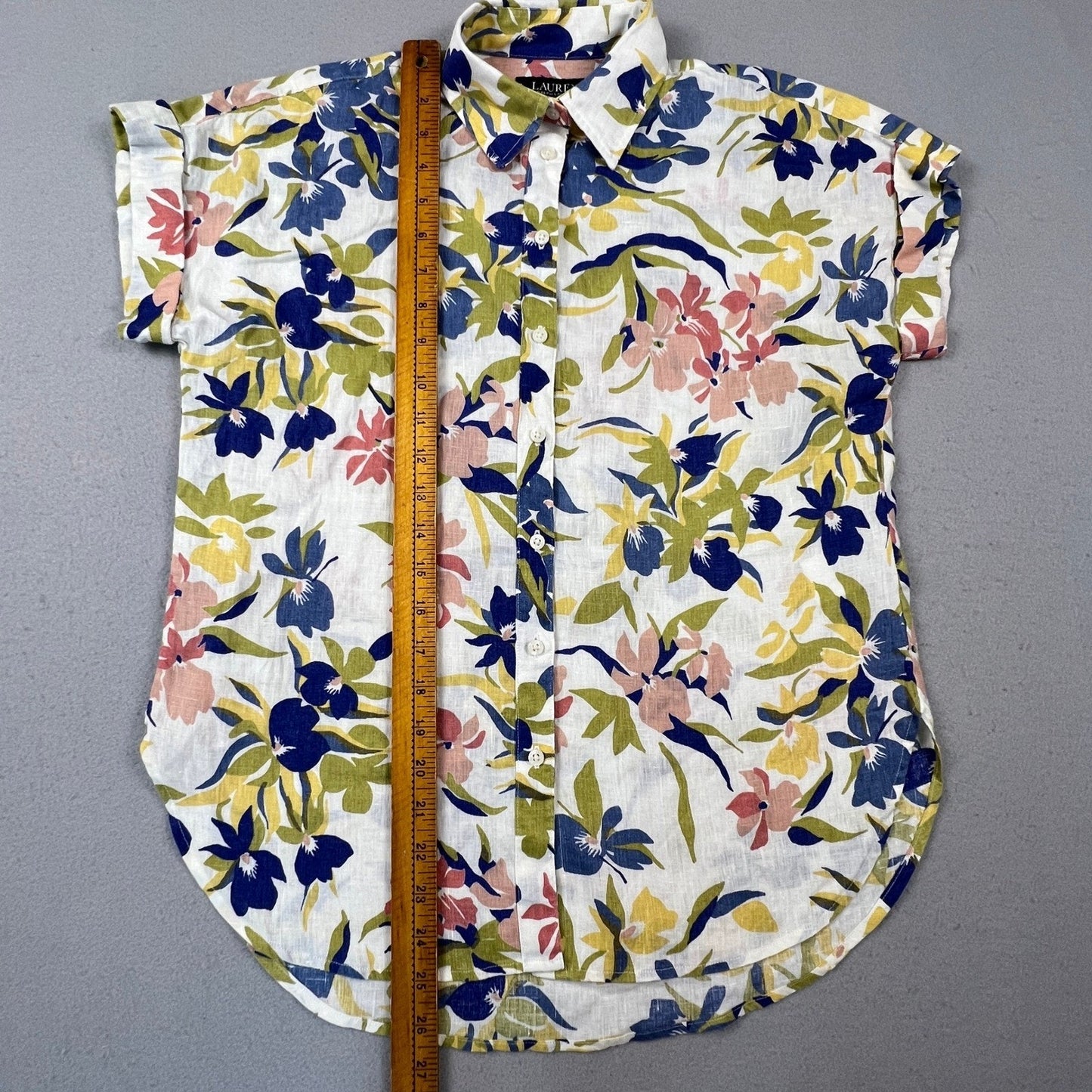 Lauren Ralph Lauren Button Down Shirt Womens XS Multi Floral 100% Linen Tropical