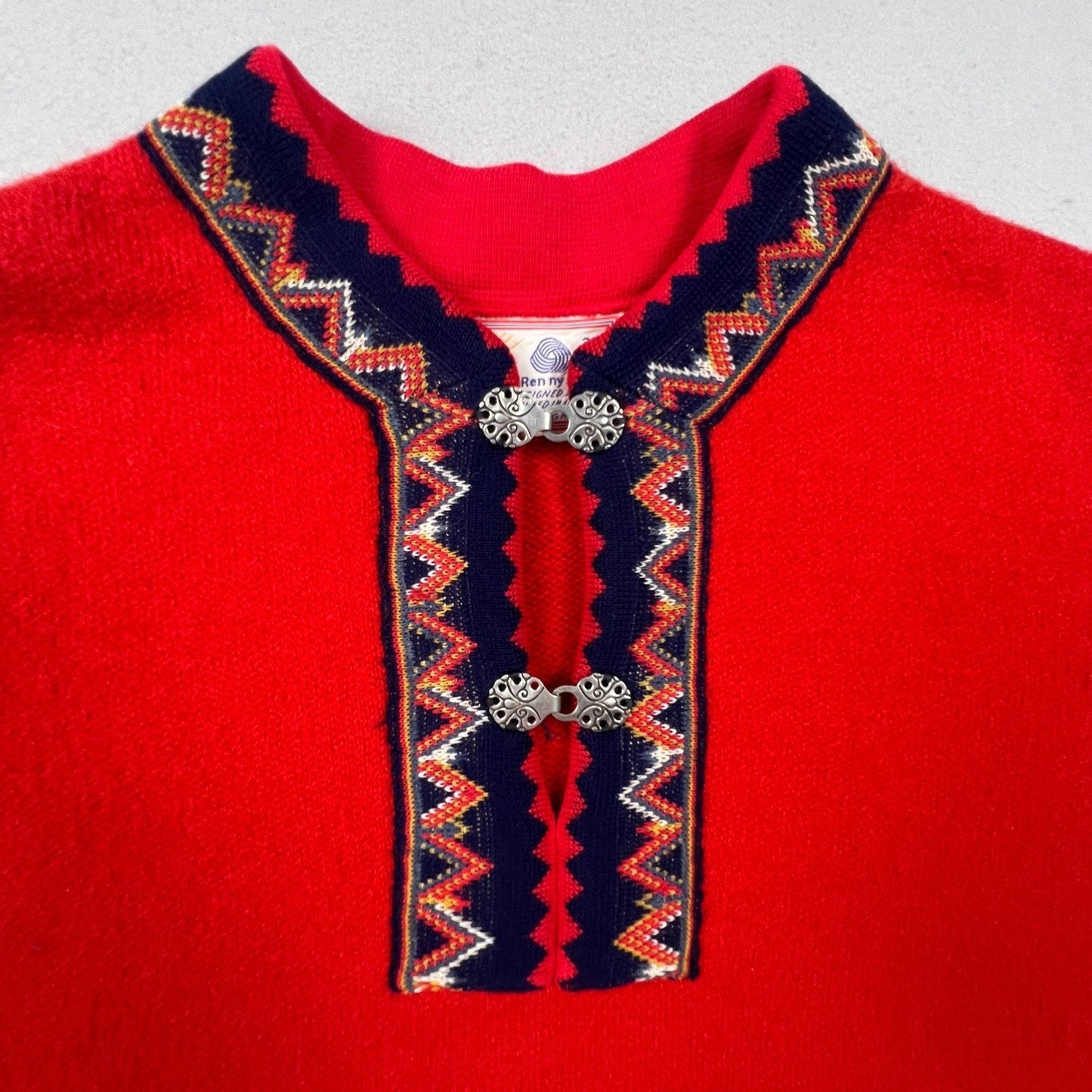 Nordmann Trikotasje Wool Sweater Womens 38 Nordic Clasps Folk Pullover Norway