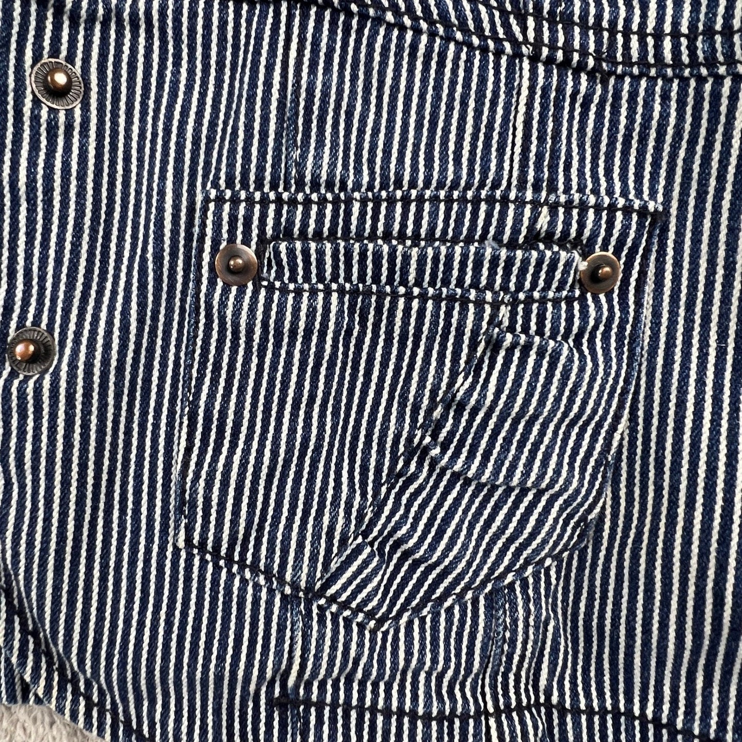BB Dakota Hickory Stripe Denim Blazer Womens Medium Blue Fitted Peplum Jacket