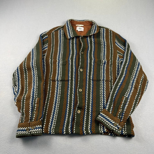 100% Cottong BDG Woven Shirt Jacket Mens Medium Green Striped Heavy Boho Workwear