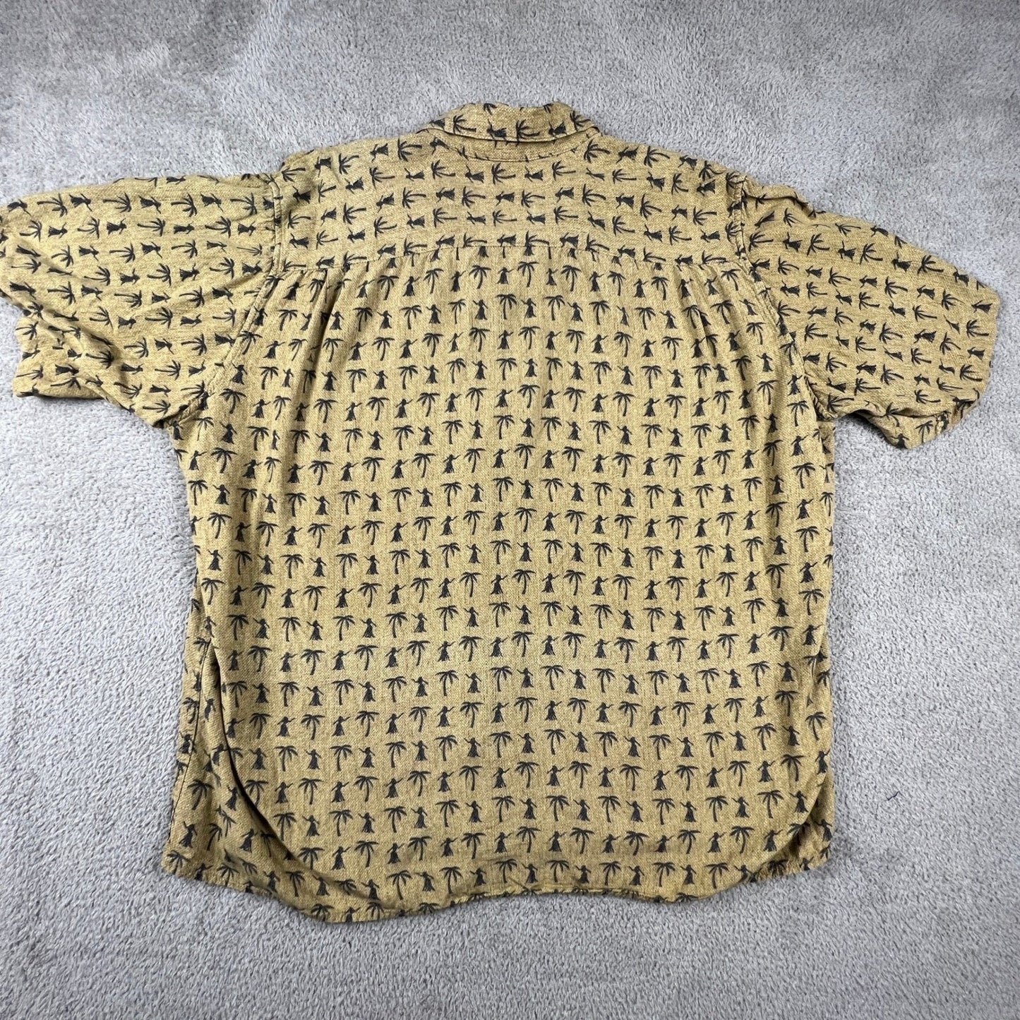 VTG Reyn Spooner Hawaiian Shirt Mens XL Yellow Hula Palm Tree Spun Aloha Top