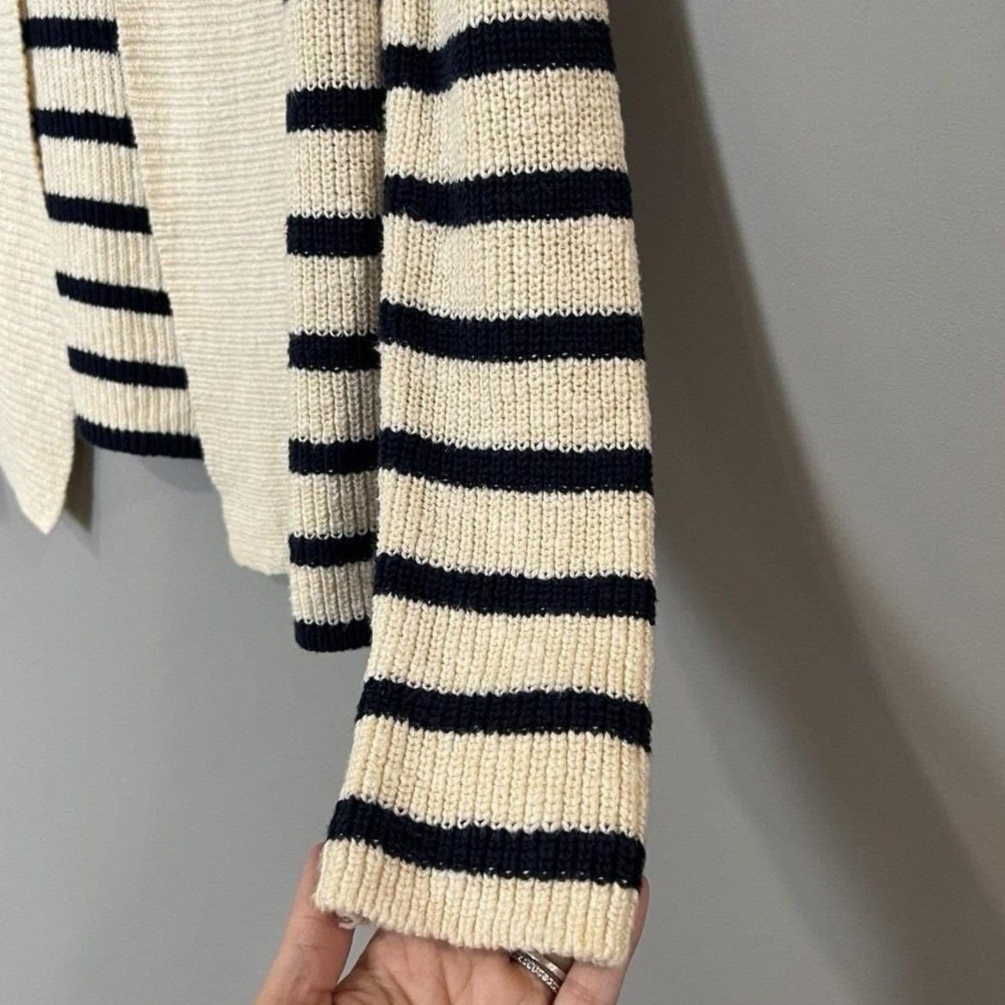 L.L.Bean Nautical Stripe Cardigan Womens XS Shawl Collar Coastal Preppy