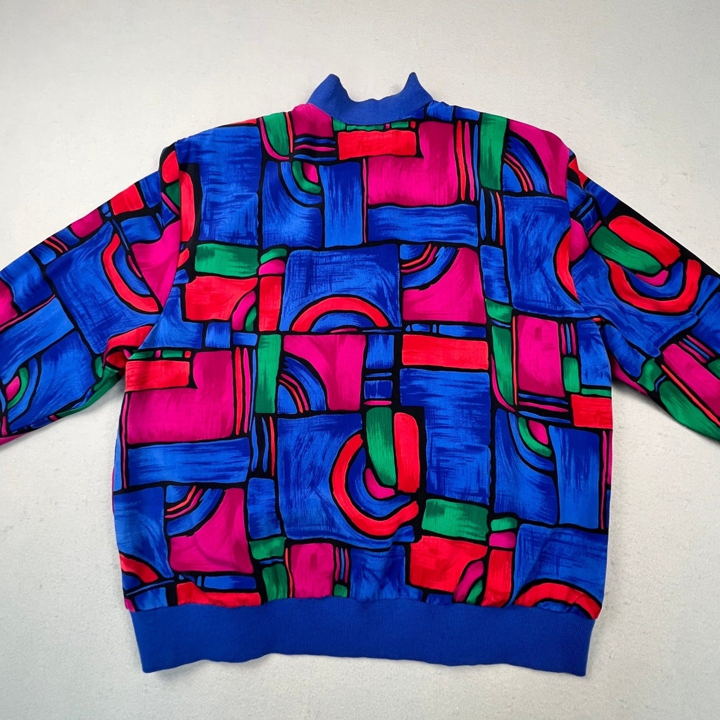 VTG Retro 90s Teddi Bomber Jacket Womens Large Blue Abstract Geometric Zip Up