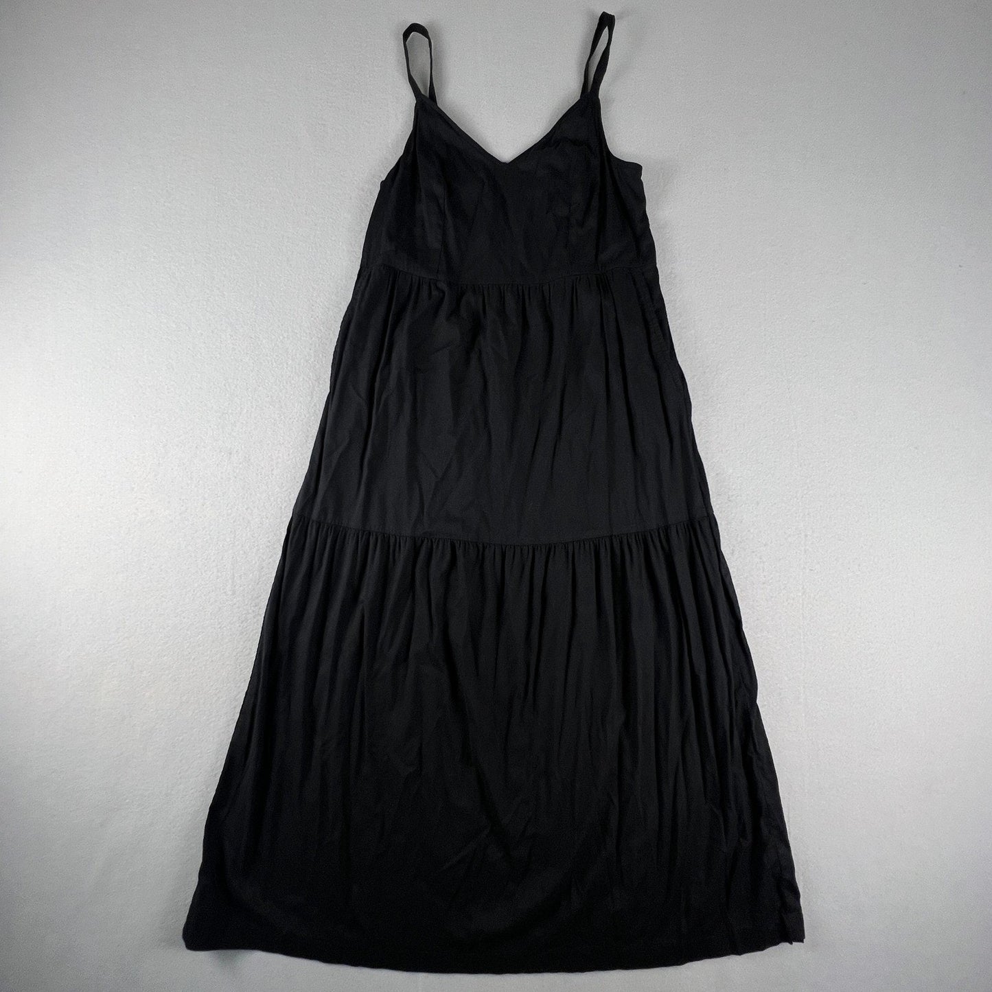 Old Navy Cami Maxi Dress XS Black Tiered Katherine Cotton Blend Summer Boho
