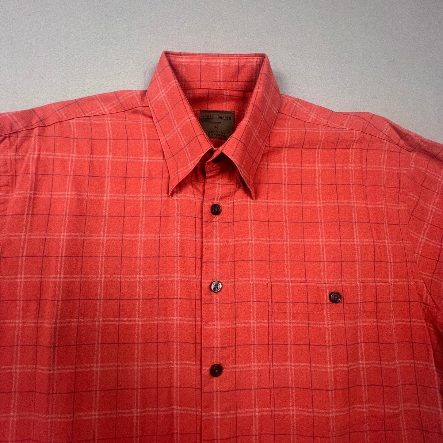 Scott Barber Button Down Shirt Mens M Red Windowpane Plaid Cotton Casual