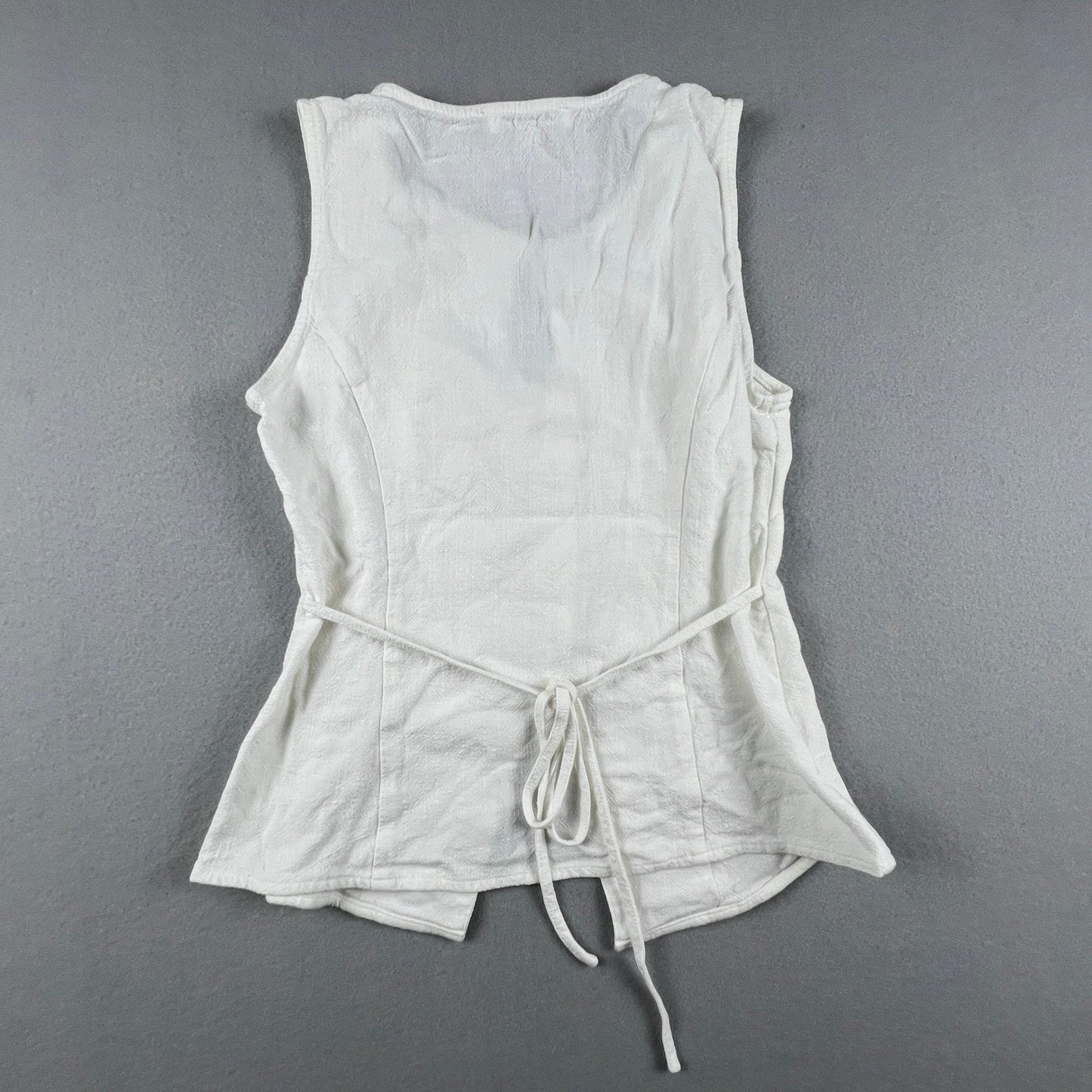 Button Front Vest Top Womens 6 White Keyhole Tie Back Textured Summer Boho