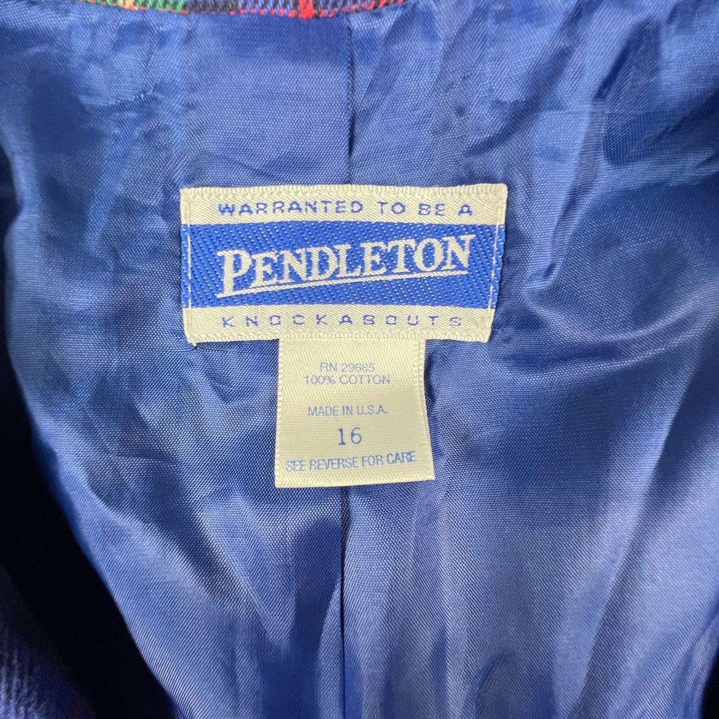 Pendleton Blazer Womens 16 Blue Plaid Cotton Gold Button Knockabouts Preppy USA