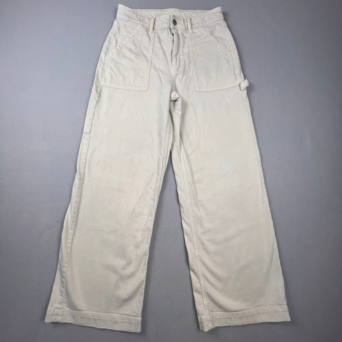 American Eagle Carpenter Pants Womens 10 Cream Wide Leg Utility Workwear Boho
