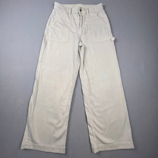 American Eagle Carpenter Pants Womens 10 Cream Wide Leg Utility Workwear Boho