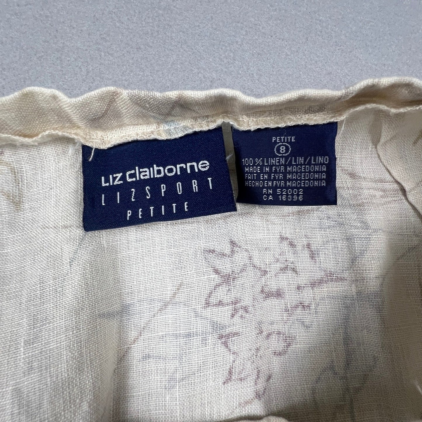 Liz Claiborne Lizsport Skirt Womens 8P Beige Floral Linen Button Front Midi Boho
