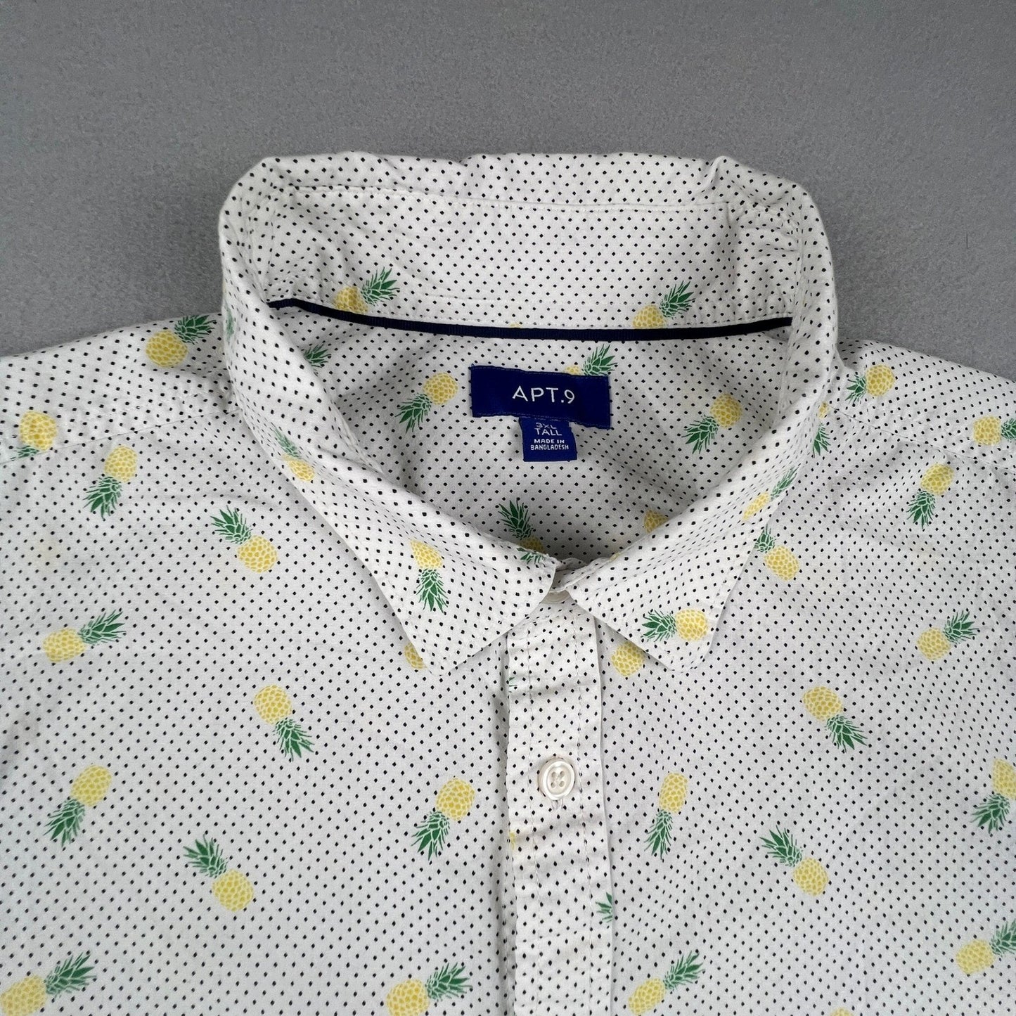 Tropical Button Down Shirt Mens 3XL Tall Pineapple Polka Dot Casual Apt. 9