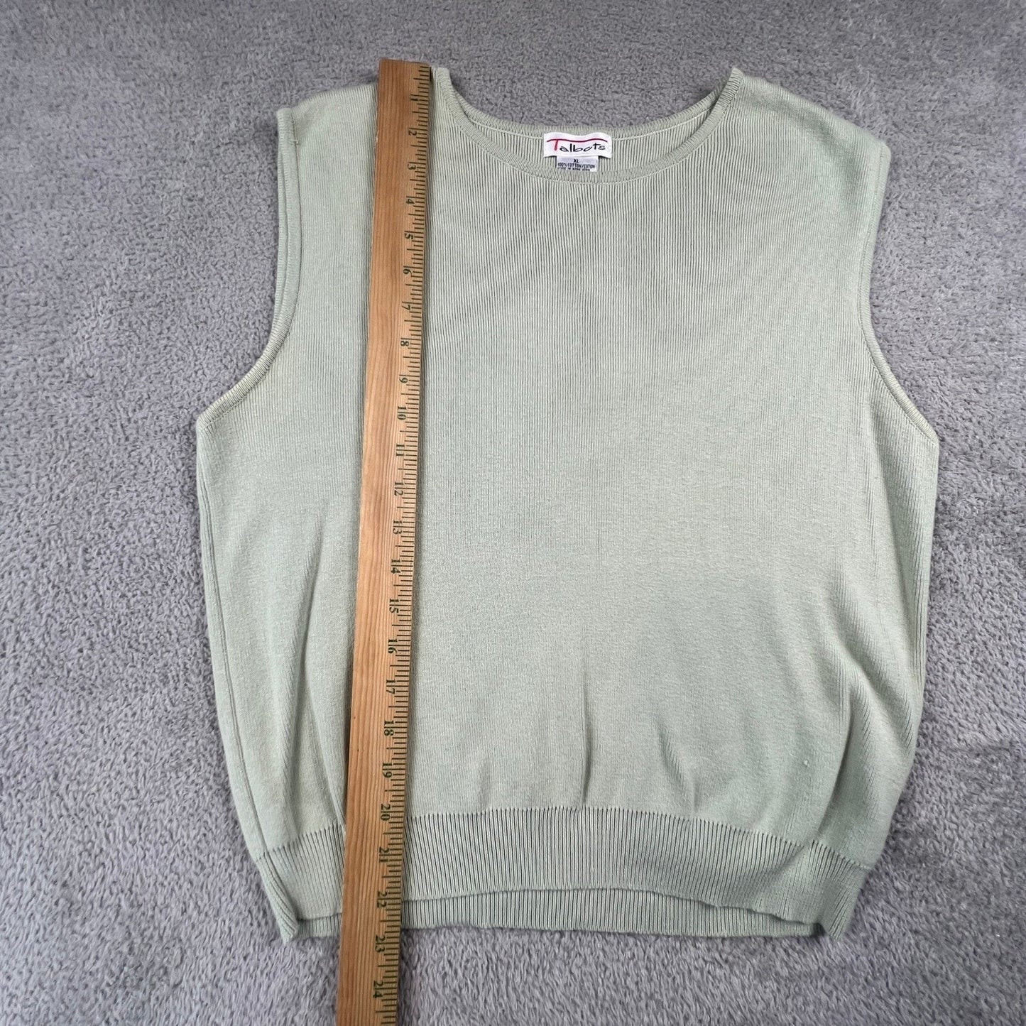 Talbots Sweater Vest Womens XL Green 100% Cotton Ribbed Knit Minimalist Classic