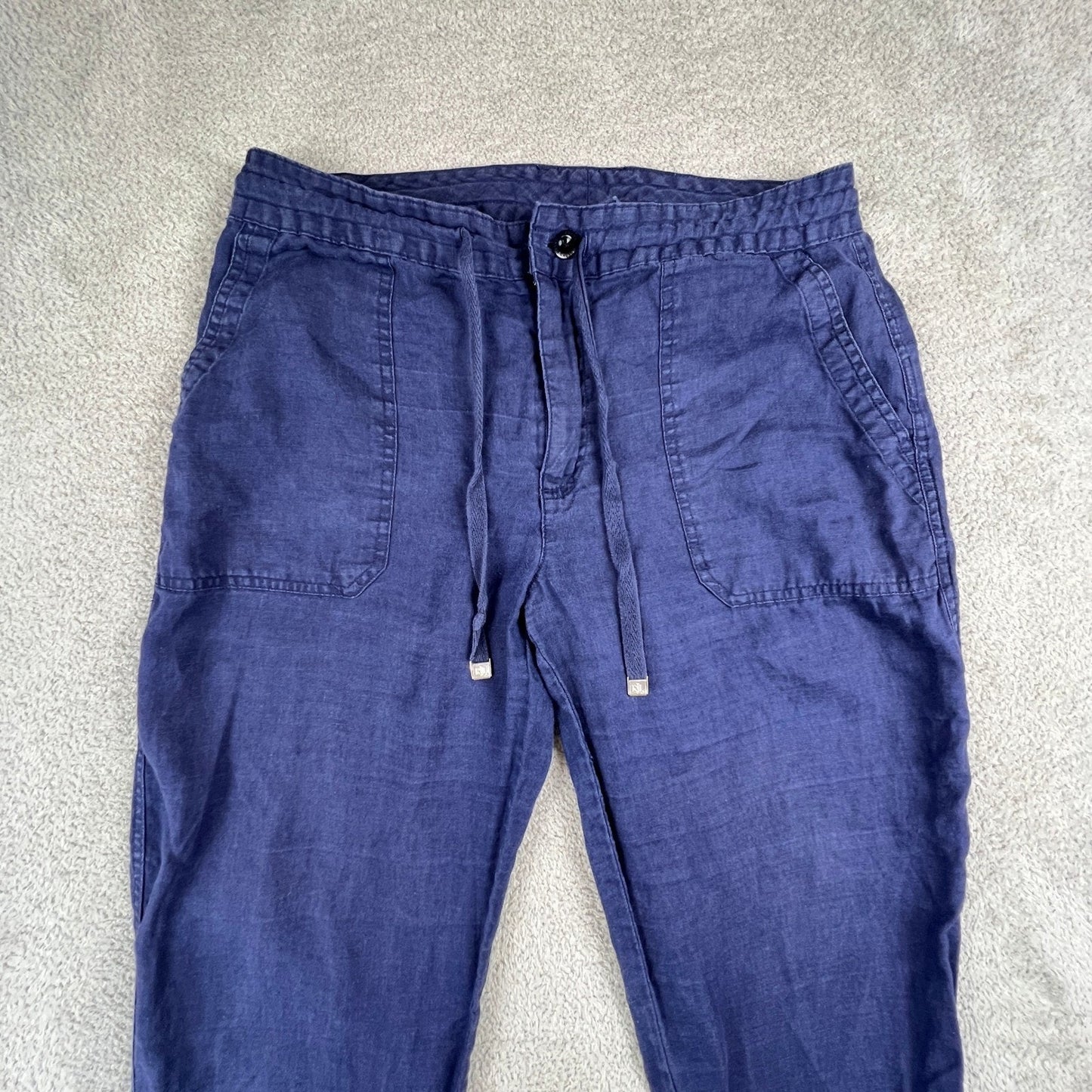 Lauren Ralph Lauren Linen Pants Womens 6 Navy Blue Drawstring Casual Coastal