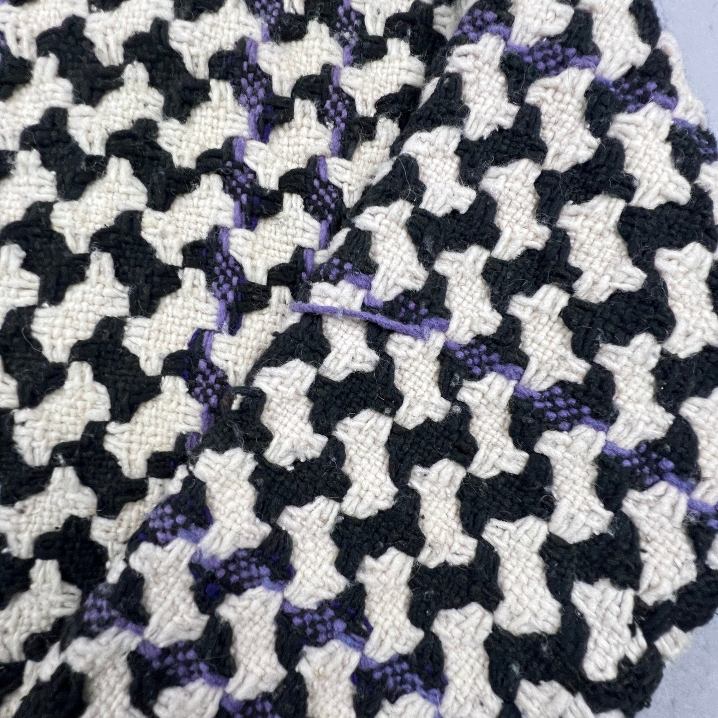 Vintage Houndstooth Hand Knit Sweater Mens XL Black White Pullover Chunky Warm