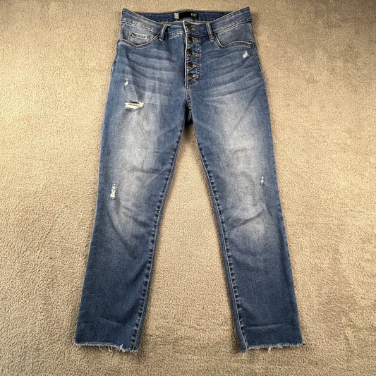 Kut from the Kloth Reese Straight Leg Jeans Womens 6 Blue Button Fly Distressed