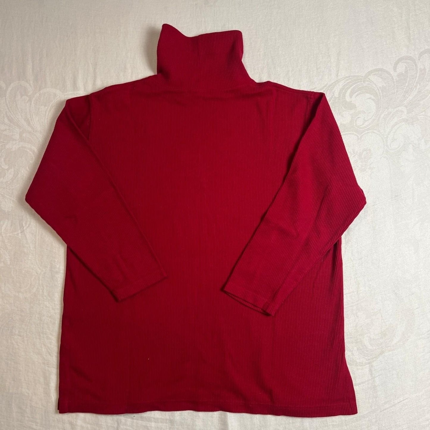 100% Cotton Turtleneck Sweater Large Red Ribbed Long Sleeve Jones New York